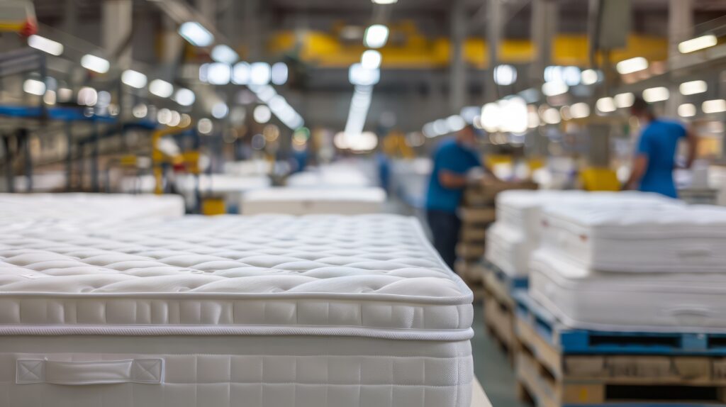 Finished mattresses on the production line at the Thomasville works